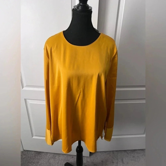NWT | G by Gustavo Arango | Mustard  Yellow Satin Blouse | Size XL - Picture 8 of 8